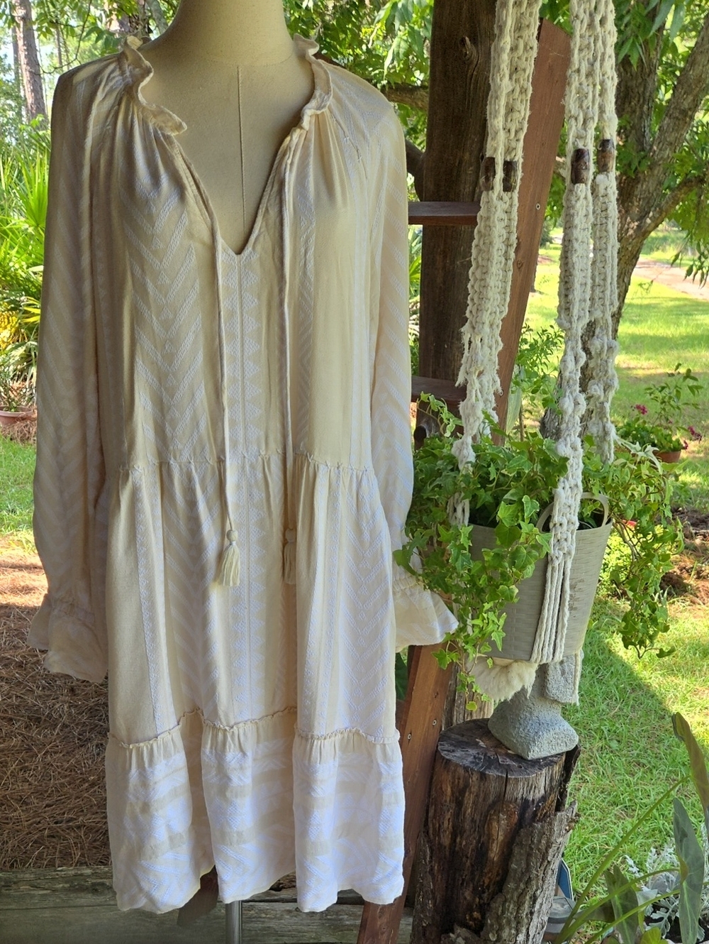 Maeve Anthropologie Dominique Embroidered Tunic Dress Vanilla And White Size L
